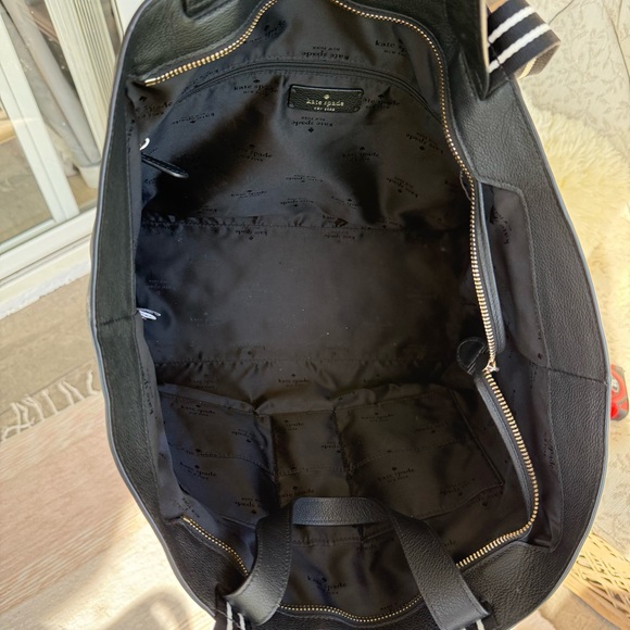 Kate Spade NY Rosie Pebbled Leather Large Tote Black Dual Handles Striped NEW - Picture 6 of 13